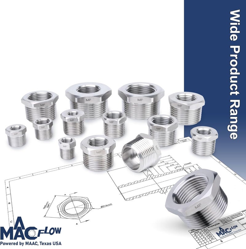 MAACFLOW Stainless Steel 1" Male NPT to 1/2" Female NPT Adapter Reducer Hex Bushing (Thread OD 1.27" - ID 0.72") (Pack of 1) - Image 5
